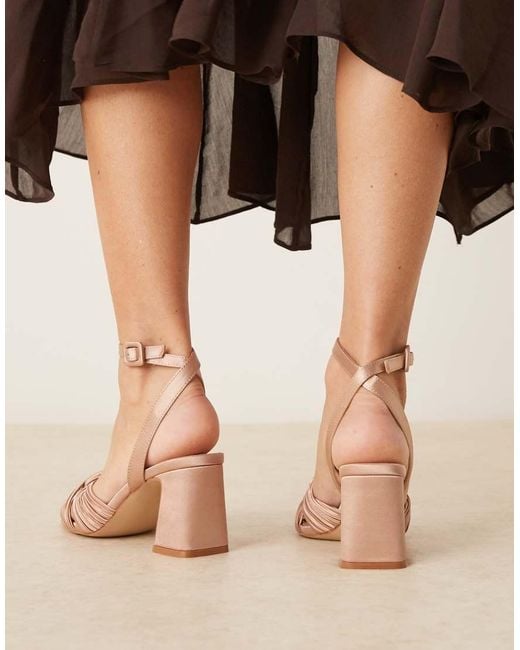 Be Mine Wide Fit Brown Bridal Divaa Plisse Block Heeled Sandals