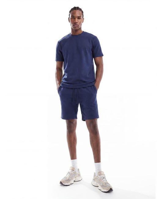 Only & Sons Blue Waffle Short Co-ord for men