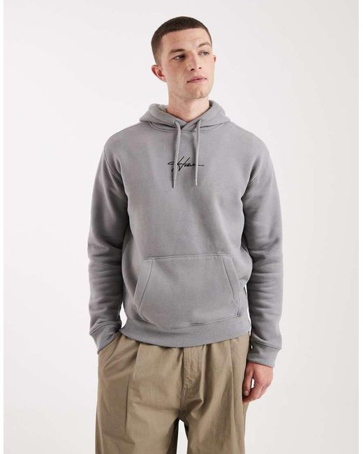 Hollister Gray Oversized Mini Logo Hoodie for men