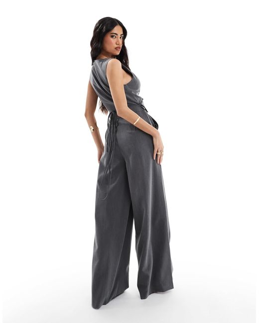 ASOS Blue Wrap Around Belted Waistcoat Jumpsuit