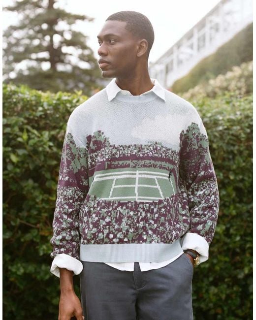 Abercrombie & Fitch Green Tennis Inspired Graphic Knitted Crew Neck Jumper for men