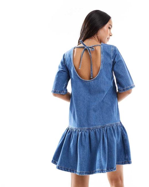 ASOS Blue Denim T-shirt Mini Dress With Drop Waist