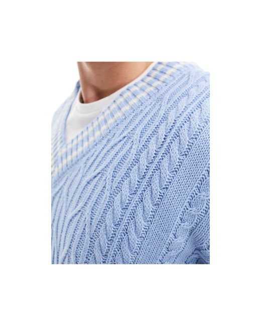 ASOS Blue Oversized Knitted Cable Cricket Jumper for men