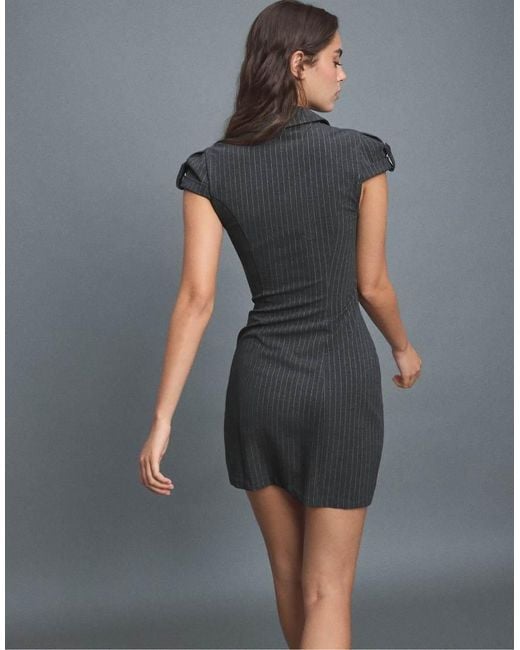 Stradivarius Gray Tailored Mini Dress With Buttons