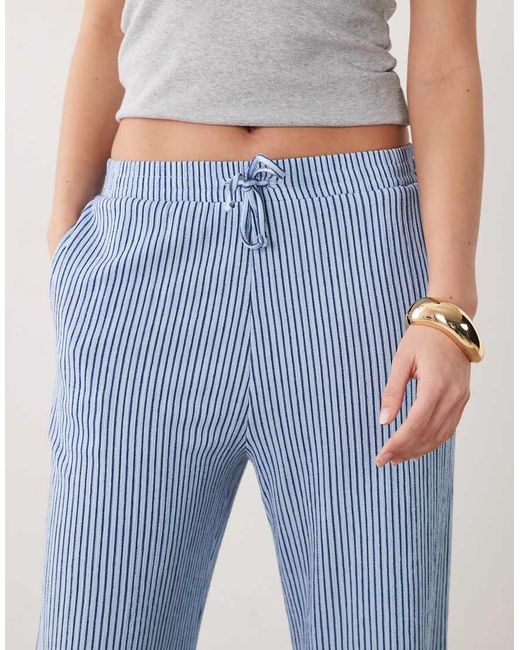 New Look Blue Crinkle Stripe Wide Leg Trousers