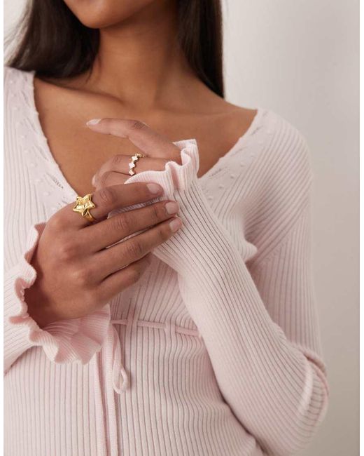 Gina Tricot White Long Sleeve Knit Frill Top