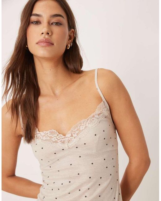 ASOS White Honey Slinky Polka Dot Cami Pyjama Top With Lace Trim