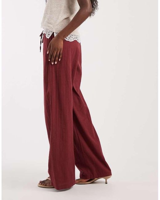 ONLY Red Wide Leg Linen Look Pants