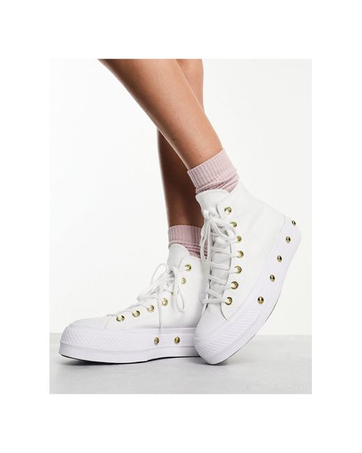 Converse White Chuck Taylor All Star Lift Star Studded Platform Sneakers
