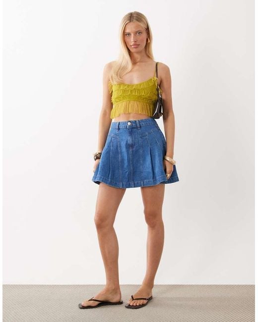 Nobody's Child Blue Pendower Denim Pleated Mini Skirt