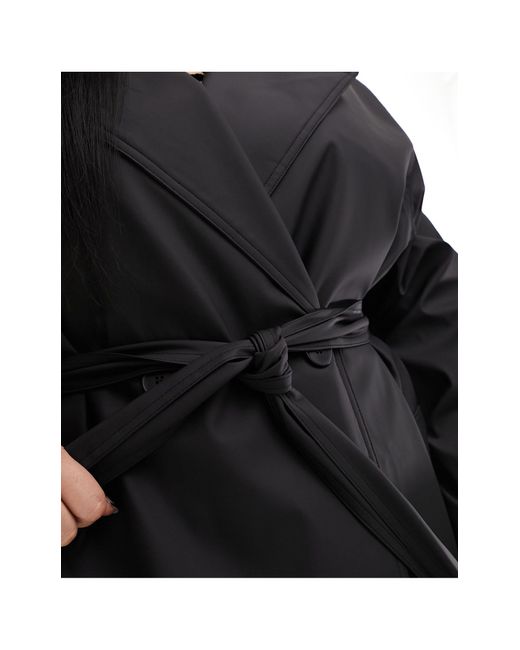 ASOS Black Asos Design Curve Rubberised Rain Hooded Trench Coat With Belt Detail