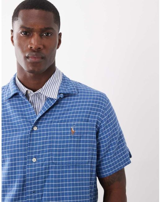 Polo Ralph Lauren Blue Icon Logo Short Sleeve Check Print Shirt for men