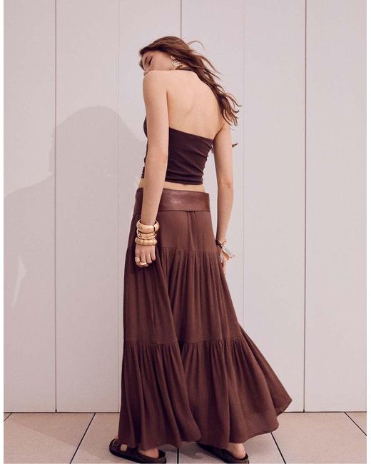Stradivarius Brown Boho Maxi Skirt