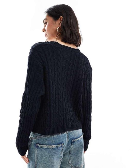 ASOS Blue Tie Front Cardigan With Cable Stitch