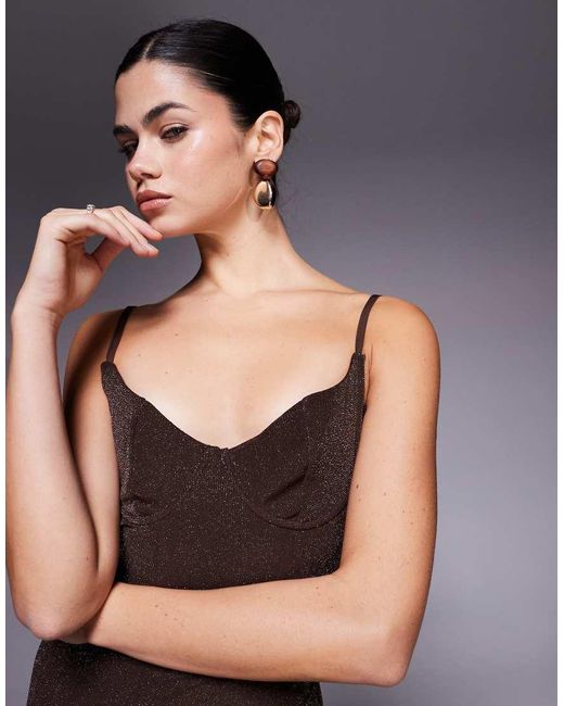 Wanderdoll Brown Leah Sculpted Cup Detail Cami Maxi Dress
