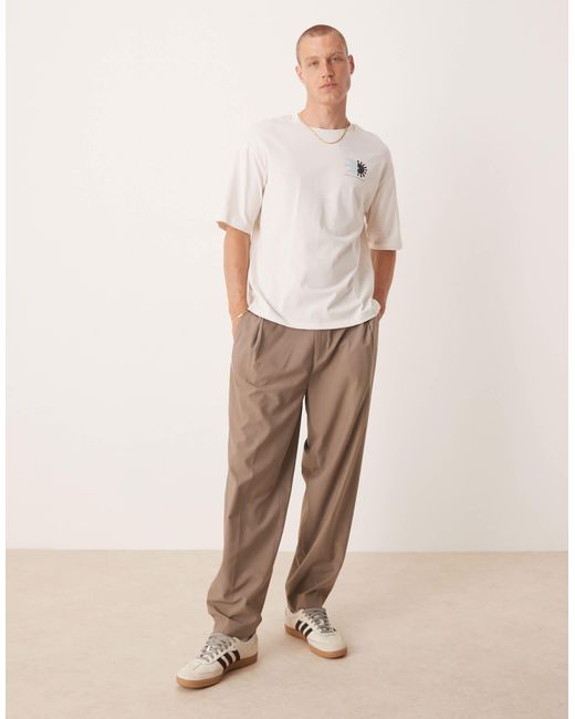 SELECTED Natural Oversized T-shirt With Back Print for men