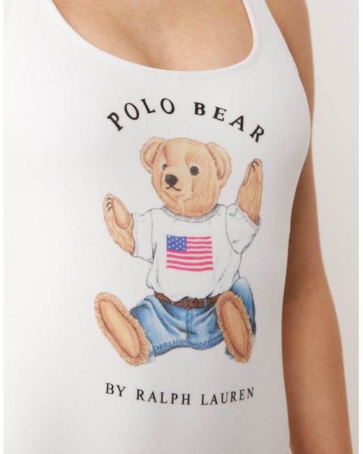 Polo Ralph Lauren White Terry Polo Bear Scoop Tank Swimsuit