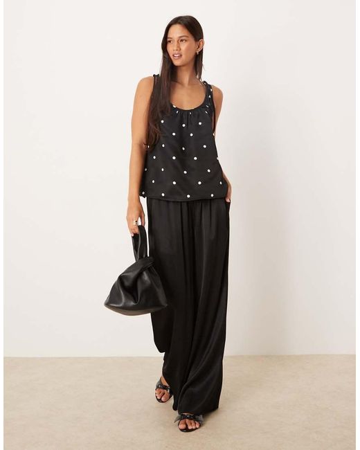 ASOS Black Satin Tie Shoulder Cami Top