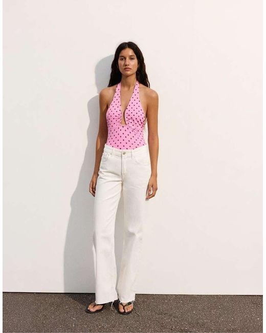 Pull&Bear Pink Gathered Halter Bodysuit