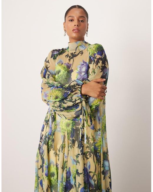ARRANGE Green Curve High Neck Trapeze Maxi Dress