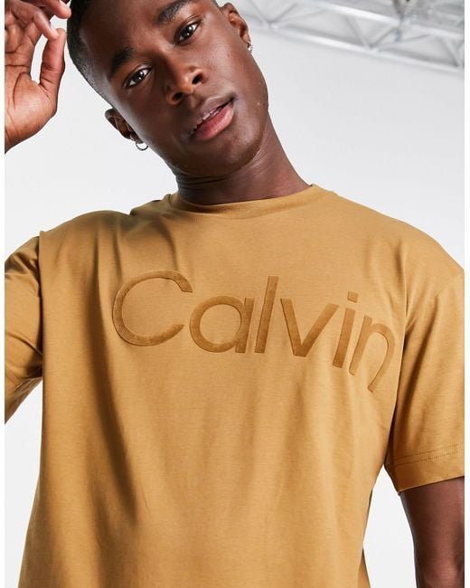 Calvin Klein Large Flock Logo Comfort Cotton T-shirt in Natural for Men |  Lyst Canada