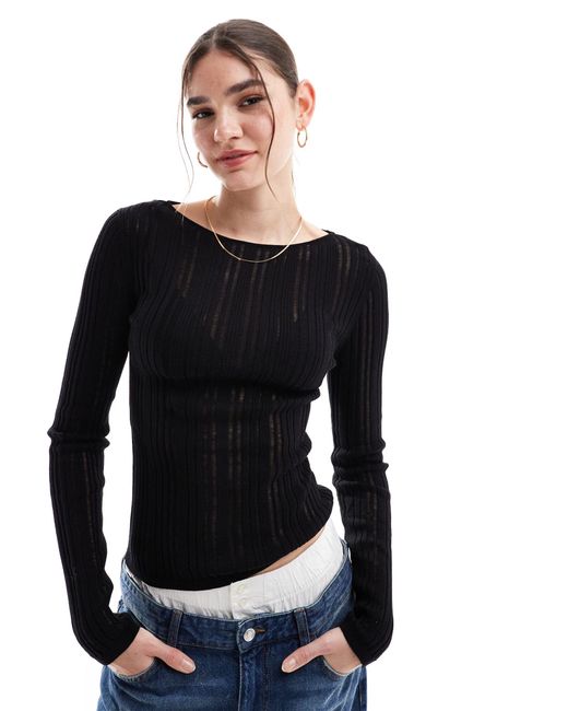 & Other Stories Black Semi Sheer Fine Knit Top
