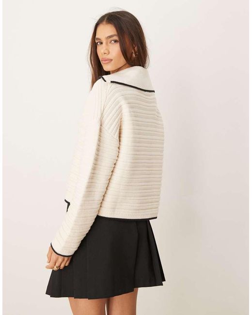 ASOS Natural Knitted Collar Jumper With Tipping Detail