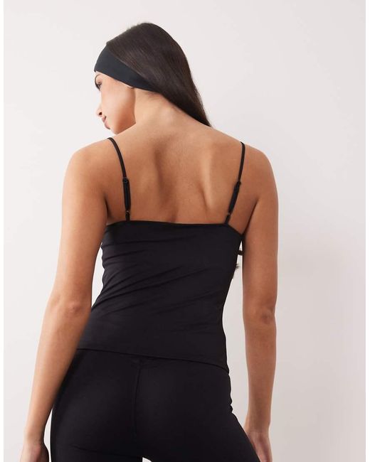 Gina Tricot Black Mix And Match Soft Yoga Ruched Singlet Top