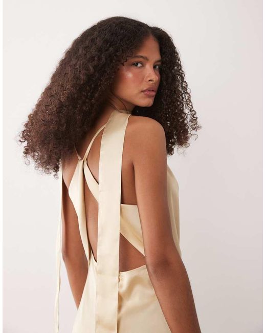 Jdy Natural Cowl Neck Satin Maxi Dress With Open Back And Scarf