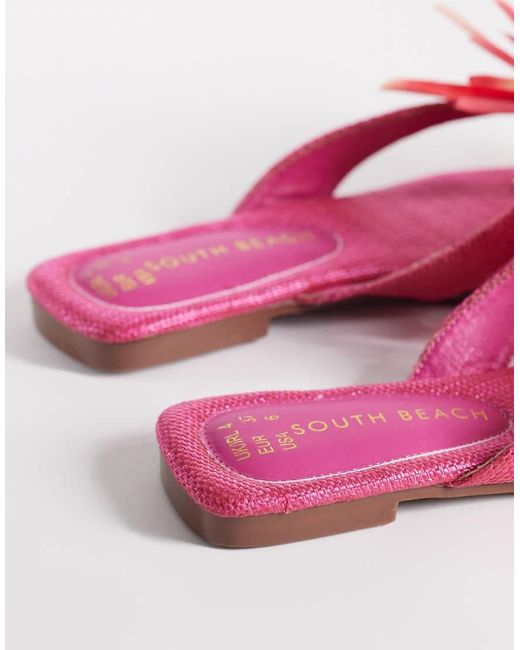 South Beach Pink Flip Flops With Flower Detail