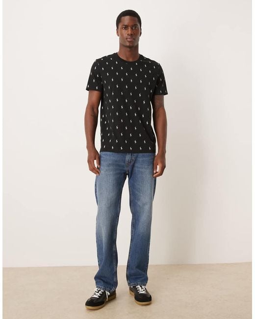 Polo Ralph Lauren Black All Over Icon Logo Liquid Cotton Lounge T-shirt for men