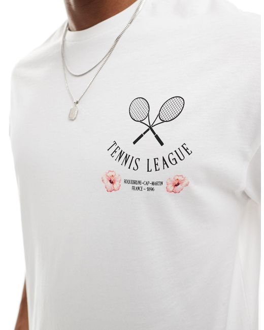 T-shirt oversize bianca con stampa "riviera tennis" sul retro di Jack & Jones in Gray da Uomo