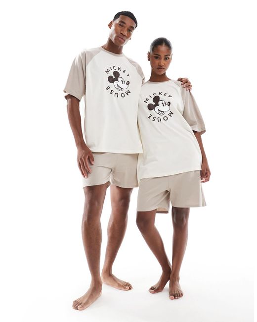 ASOS Natural Disney Pyjama Set With Mickey Mouse Print