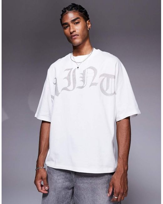 Camiseta Blanca Extragrande Con Texto "Saint" De River Island de hombre de color White