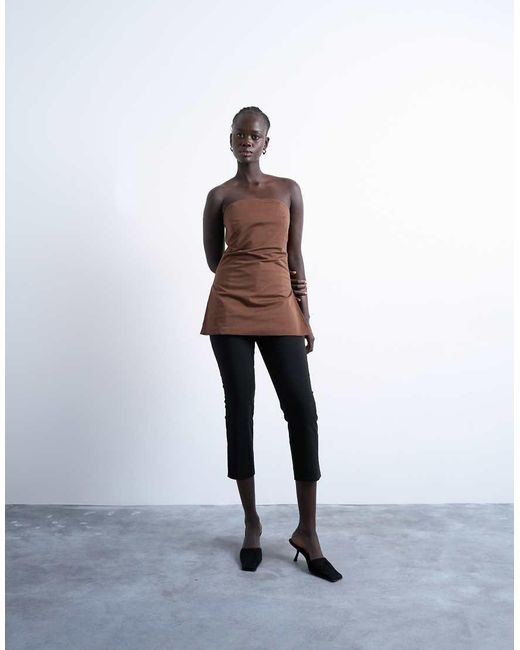TOPSHOP Brown Clean Longline Tunic Bandeau Top