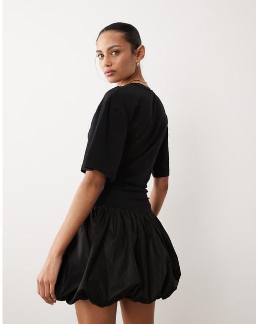 ASOS Black Cinched Waist Bubble Hem Mini Dress