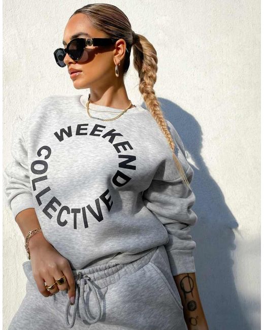 ASOS Gray Asos Design Weekend Collective Co-ord Oversized Sweatshirt With Logo