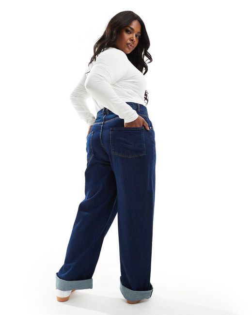 ASOS Blue Asos Design Curve Loose Jean With Deep Turn Up