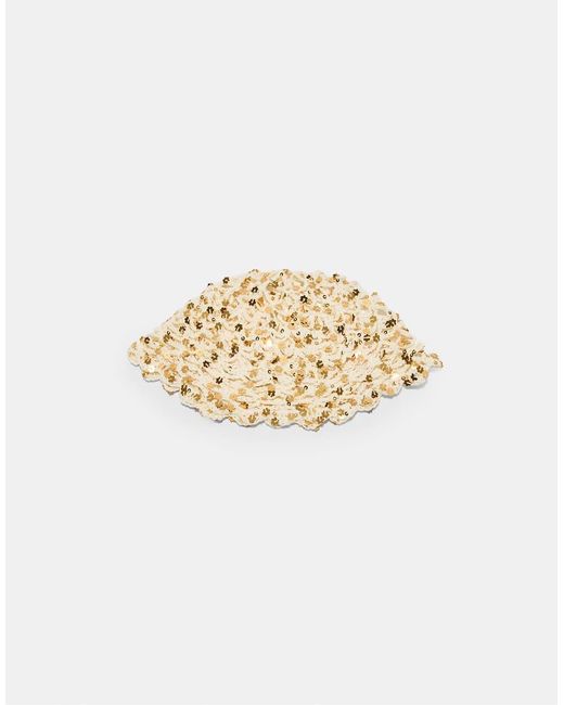 Stradivarius Brown Sequinned Flower Cap