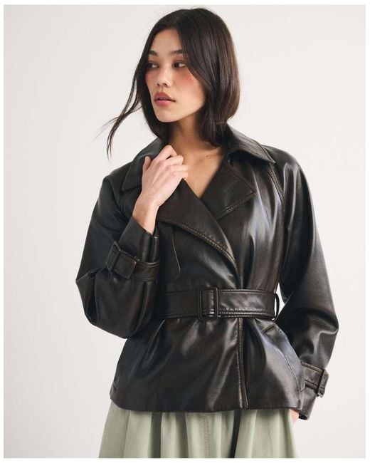 Abercrombie & Fitch Brown Short Belted Vegan Suede Trench Coat