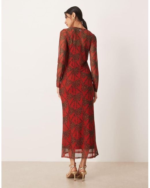 Never Fully Dressed Red Leopard Bow Mesh Maxi Dress