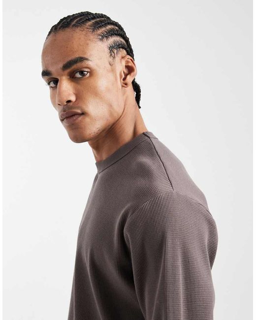 Cotton On Gray Boxy Oversized Textured Long Sleeve T-shirt for men