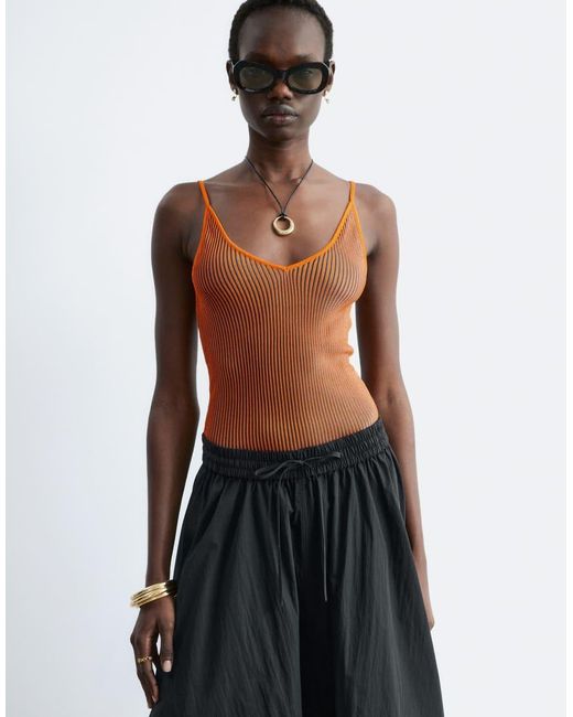 & Other Stories Black Ribbed Deep V-neck Singlet