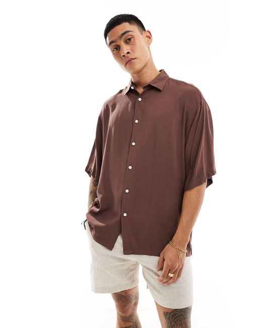 ASOS – oversize-hemd aus viskose in Brown für Herren