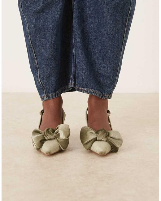 ASOS Blue Wide Fit Symbol Bow Slingback Mid Block Heeled Shoes