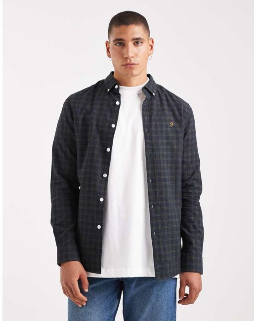 Farah Blue Millers Long Sleeve Shirt for men