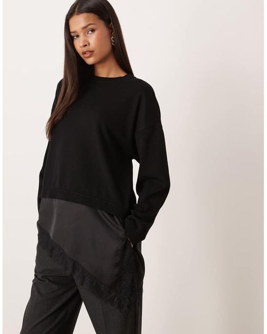 Mango Black Jumper With Satin And Lace Underlay