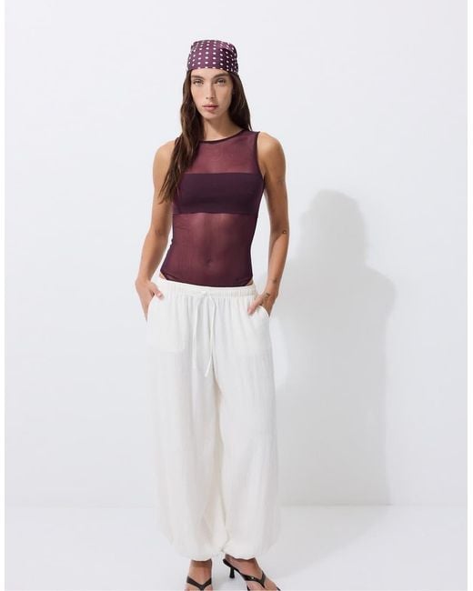 Stradivarius White Sleeveless Mesh Bodysuit