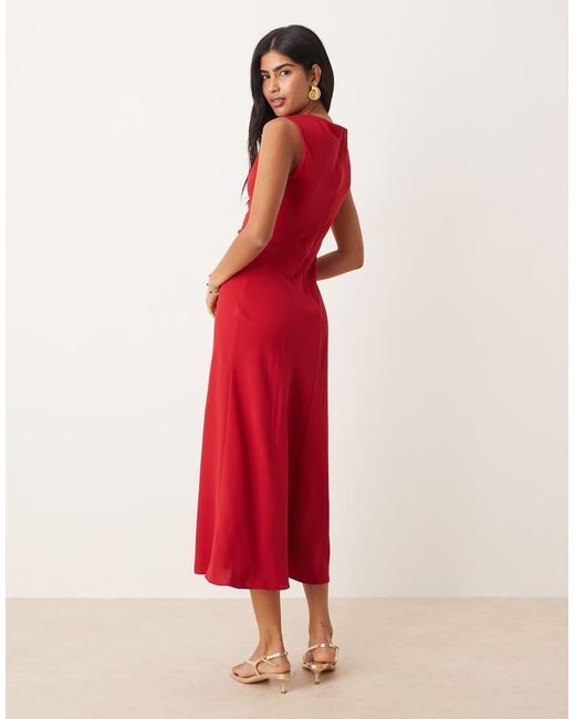 Mango Red Slash Neck Midi Dress