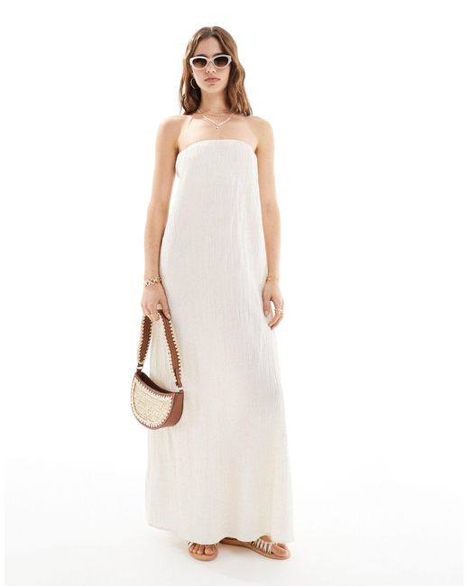 Pretty Lavish White Bandeau Linen Blend Midaxi Dress